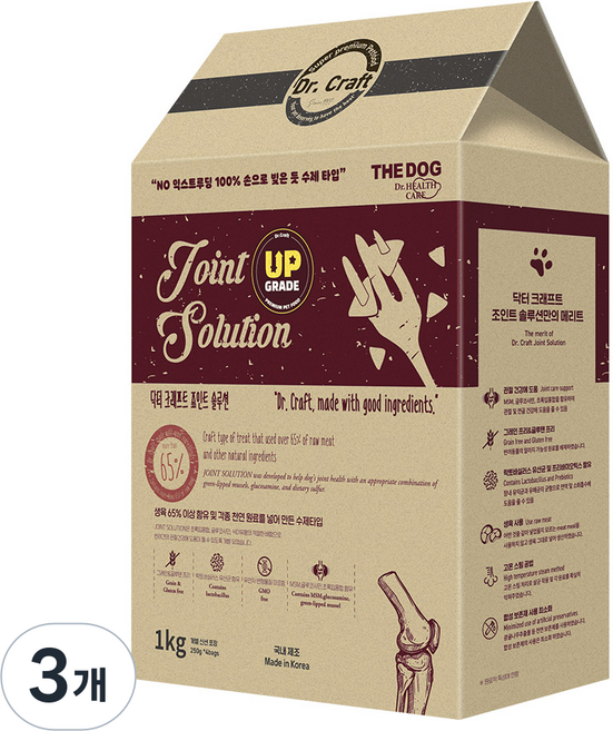 더독 강아지 닥터크래프트 솔루션 그레인프리 기능성 사료, 뼈/관절강화, 1kg, 3개