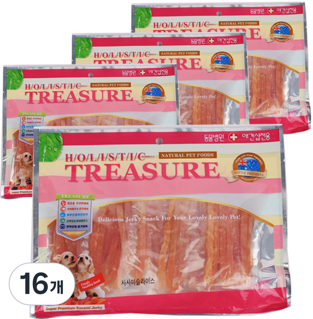 트레져 강아지 슬라이스 건조간식, 닭고기, 400g, 16개