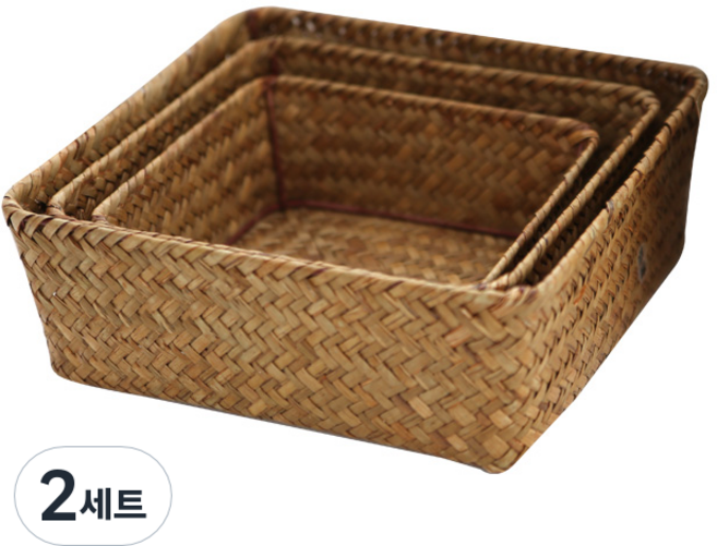 내일의공간 정사각 라탄 바구니 3종 세트, 혼합색상, 2세트