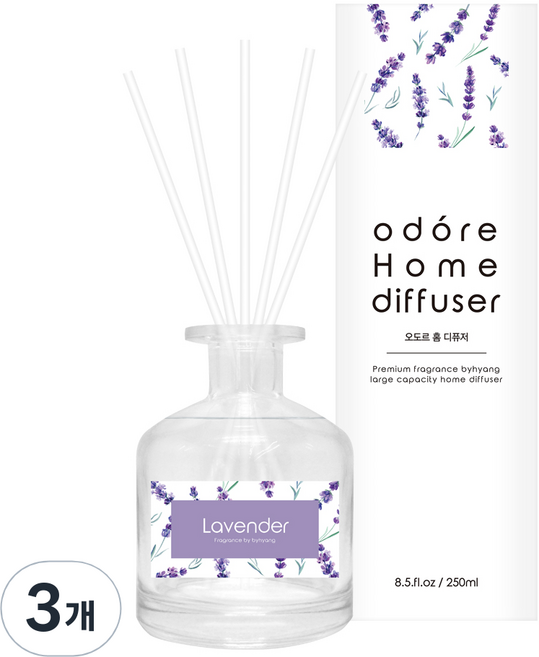 오도르 홈 디퓨저, 라벤더, 250ml, 3개