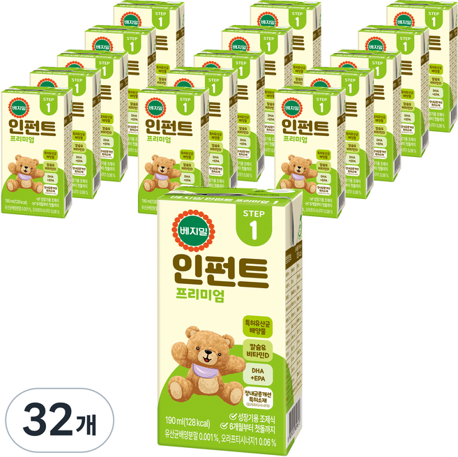 베지밀 유아용 뉴 인펀트 프리미엄1 미드 두유, 190ml, 32개