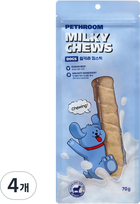 페스룸 강아지 밀키츄 킹스틱, 70g, 4개, 혼합맛(우피/산양유) - 쿠팡