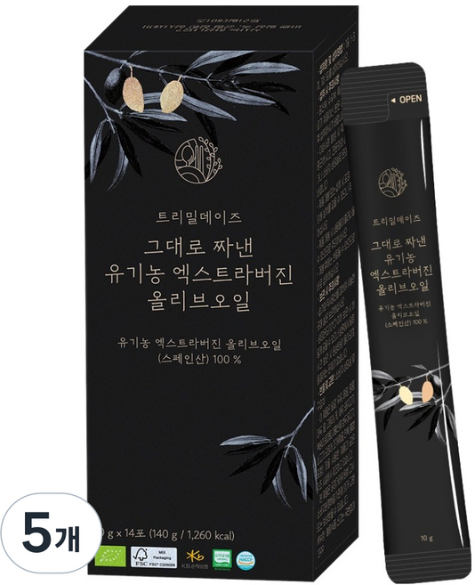 트리밀데이즈 그대로 짜낸 유기농 엑스트라버진 올리브오일 14p, 140g, 5개