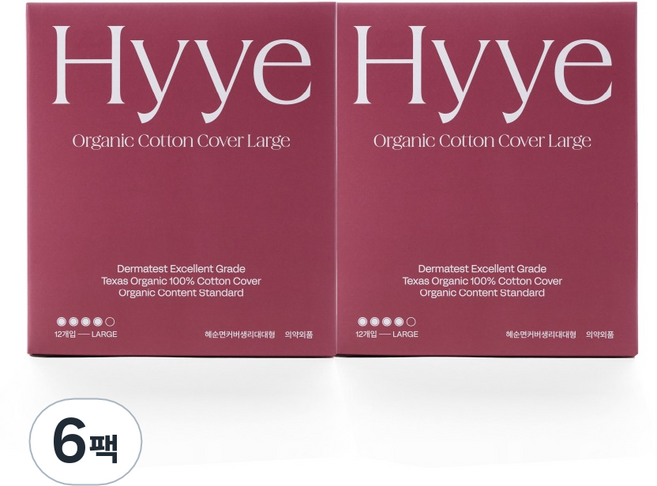 혜 유기농 순면커버 생리대 날개형, 대형, 12개입, 6개
