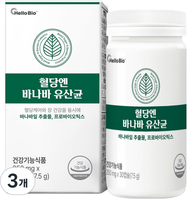 헬로바이오 혈당엔 바나바 유산균, 30정, 3개