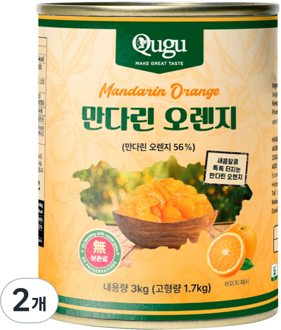 큐구 만다린오렌지 감귤통조림, 3kg, 2개