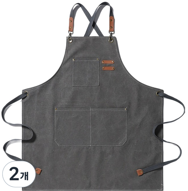 다퍼남 프리미엄 포켓 캔버스 앞치마 150 x 68 cm, 그레이, 2개