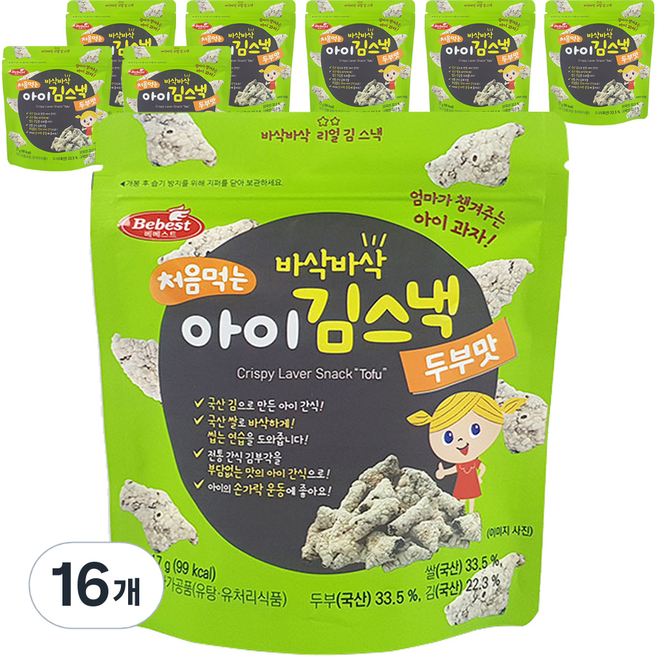 베베스트 처음먹는 아이 김스낵, 두부맛, 17g, 16개