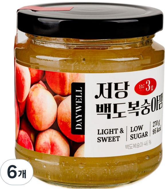 데이웰 저당 백도복숭아잼, 6개, 270g