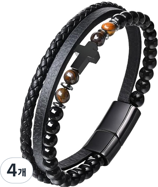 솔솔담다 오닉스 자석 건강팔찌 호안석 블랙 자석 버클 21.6cm, 4개