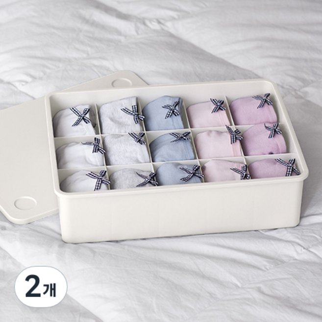 이즈리빙 칸칸칸 속옷 정리함, 아이보리 + 아이보리뚜껑, 2개