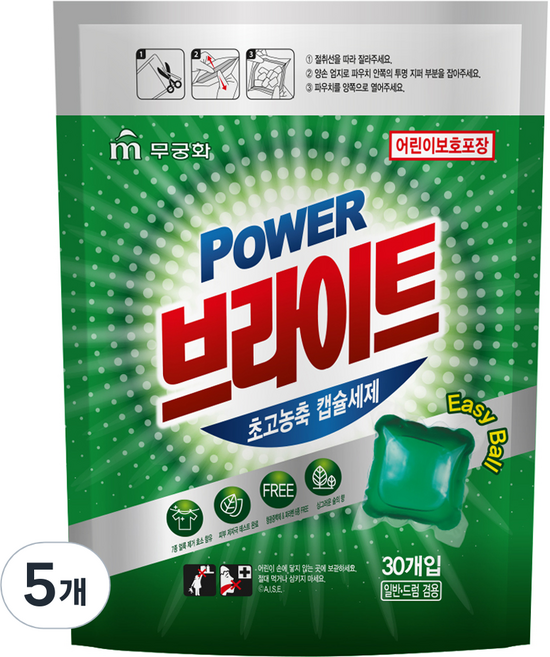 무궁화 파워 브라이트 초고농축 싱그러운 숲의향 캡슐세제, 30개입, 5개