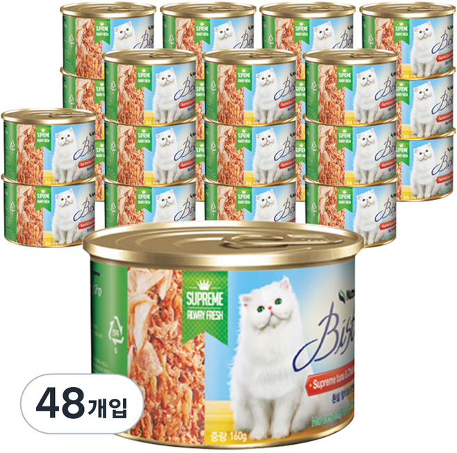 뉴트리나 전연령 고양이 비스트로 간식캔, 혼합맛(흰살참치/닭안심), 160g, 48개