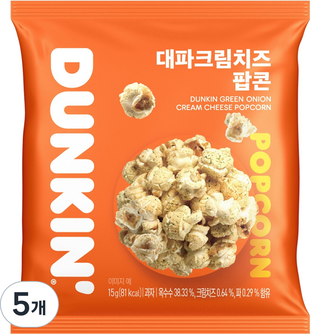 던킨도너츠 대파크림치즈 팝콘, 15g, 5개