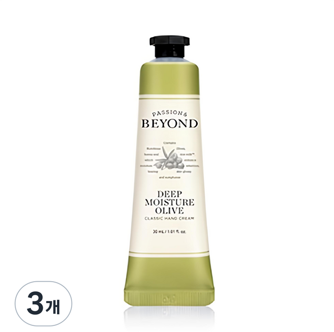비욘드 클래식 핸드크림 딥 모이스처 올리브 그린 플로럴 머스크향, 30ml, 3개