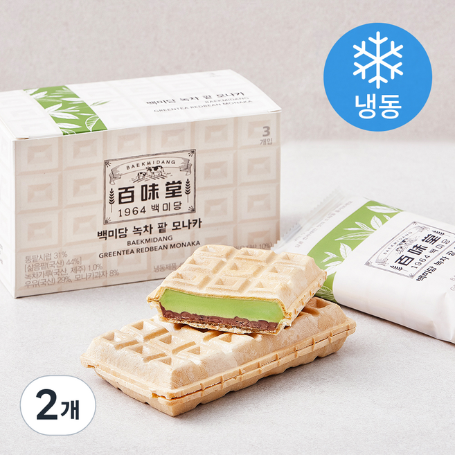 백미당 녹차 팥 모나카 아이스크림 (냉동), 140ml, 3개입, 2개