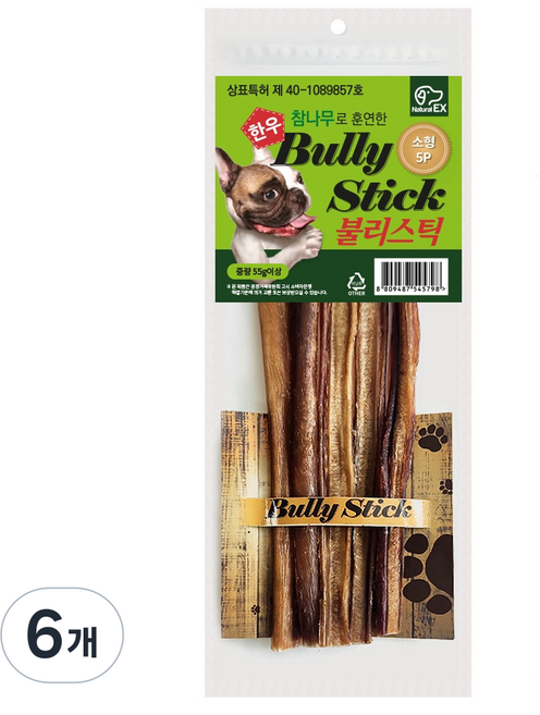 네츄럴이엑스 강아지 한우 EX불리스틱 간식 소형 5p, 소고기맛, 55g, 6개