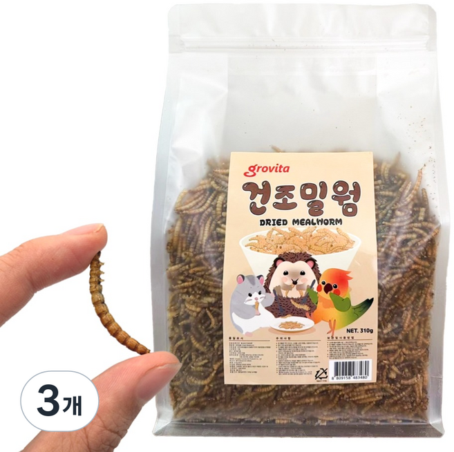 그로비타 소동물 건조밀웜 간식, 3개, 310g