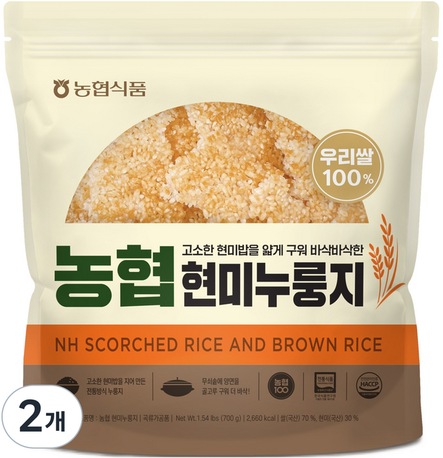농협식품 국내산 현미누룽지, 700g, 2개
