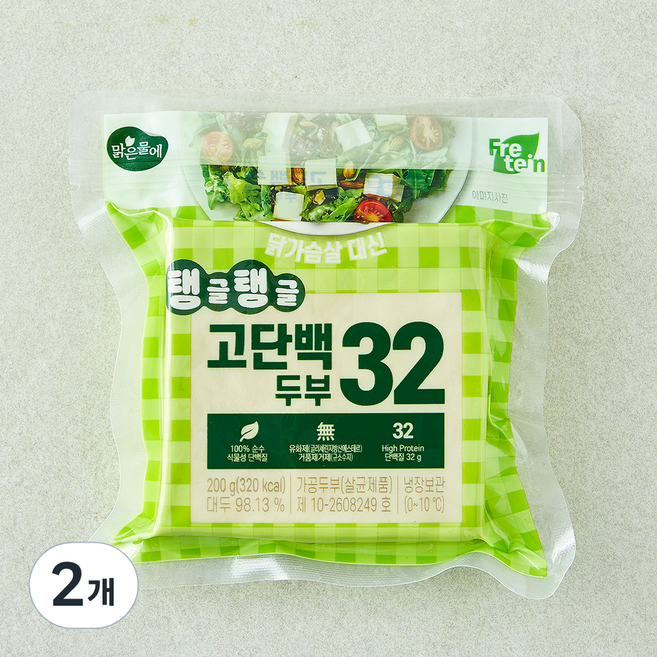 맑은물에 탱글탱글 고단백 두부 32, 200g, 2개