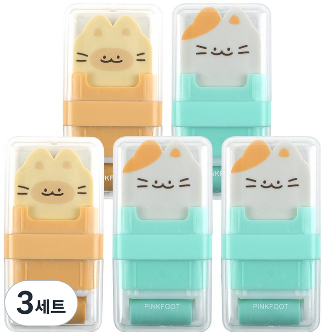 핑크풋 냥냥 롤러 지우개 2종 x 2p + 랜덤발송 세트, 3세트