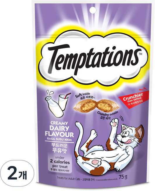 템테이션 고양이 부드러운 스낵, 우유맛, 75g, 2개