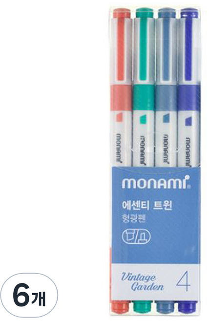 monAmi Essenti Twin 雙頭螢光筆 4色組, 復古花園, 6套