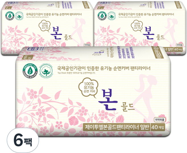 유기농본 골드 팬티라이너, 일반, 40개입, 6개