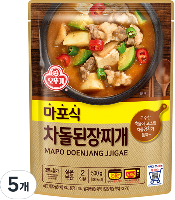 오뚜기 마포식 차돌된장찌개, 500g, 5개