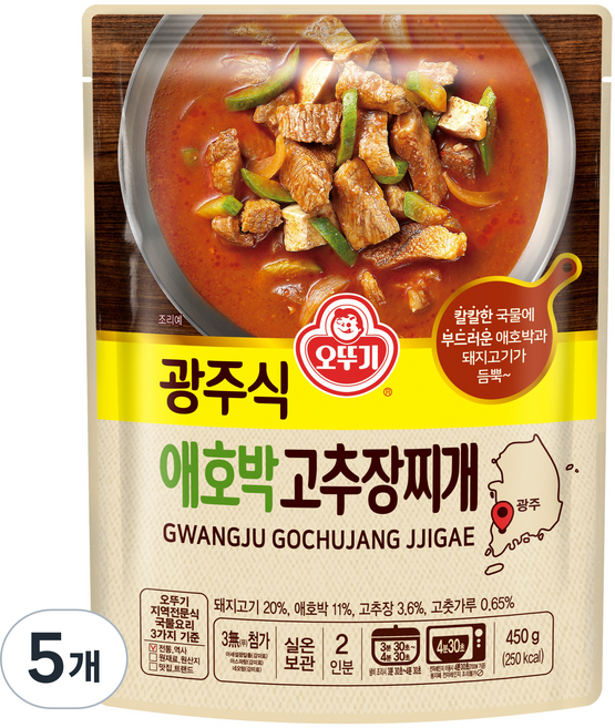 오뚜기 광주식 애호박 고추장찌개, 450g, 5개