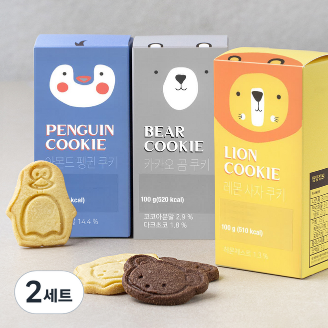 브로드카세 동물쿠키 3종 x 100g 세트 + 쇼핑백, 300g, 1개입, 2세트