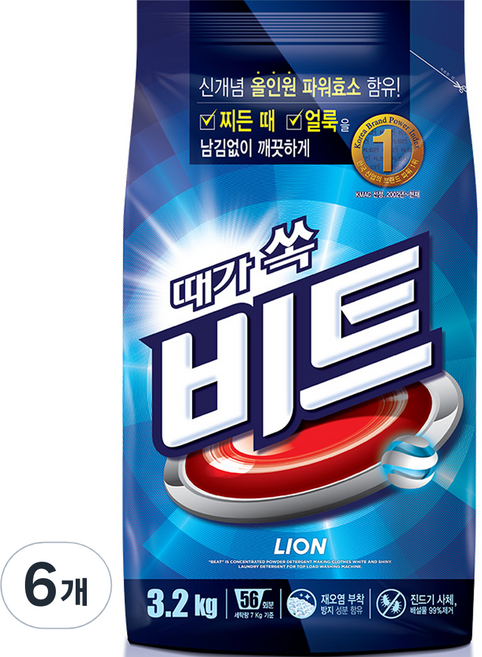 비트 분말세제 일반용, 3.2kg, 6개