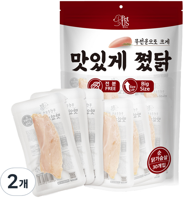 펫어스 반려동물 맛있게쪘닭 순닭가슴살 30p, 닭고기, 960g, 2개