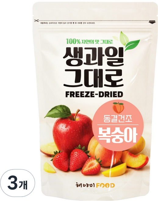 해야미 생과일 그대로 동결건조 복숭아, 3개, 100g