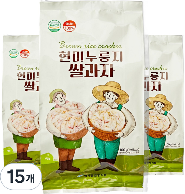 쌍지뜰 바삭 고소한 현미 누룽지 쌀과자, 100g, 15개