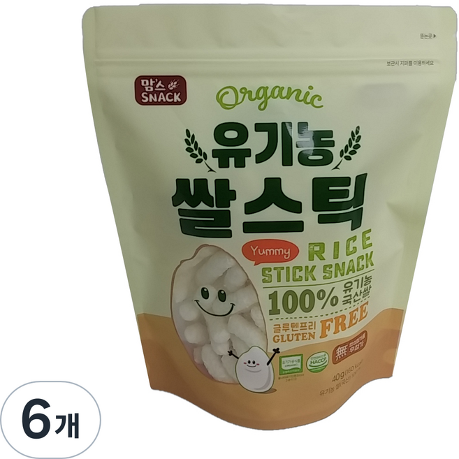 맘스스낵 유기농 쌀스틱, 쌀맛, 6개, 40g