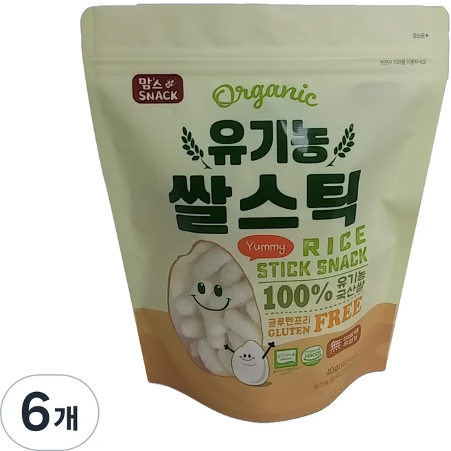 맘스스낵 유기농 쌀스틱, 쌀맛, 6개, 40g - 쿠팡