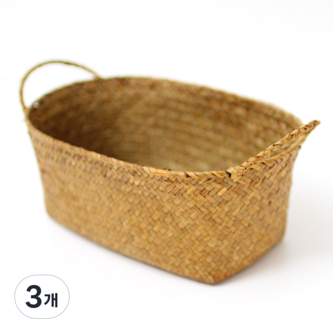 내일의공간 손잡이 원형 라탄 과일 바구니, 네츄럴, 3개