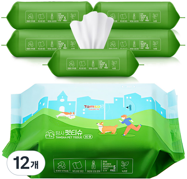 탐사 펫티슈 동물용의약외품 물티슈, 80개입, 12개