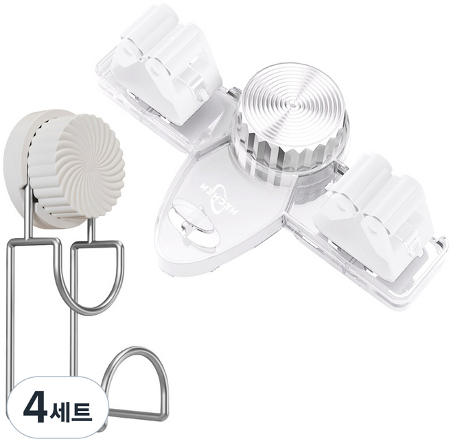 모나코올리브 이중흡착 다이얼 더블 밀대걸이 + 대야걸이 세트, 밀대걸이(투명), 대야걸이(화이트), 4세트
