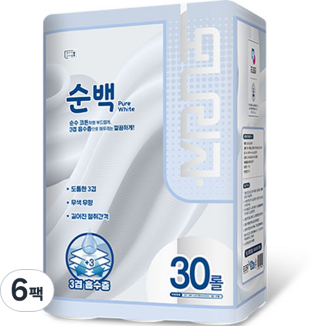 모나리자 순백 화장지, 28m, 30롤, 6개
