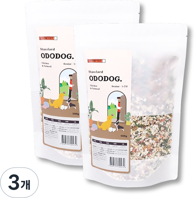 프롬벳 시니어 강아지 오도독 건조사료, 닭, 1kg, 3개