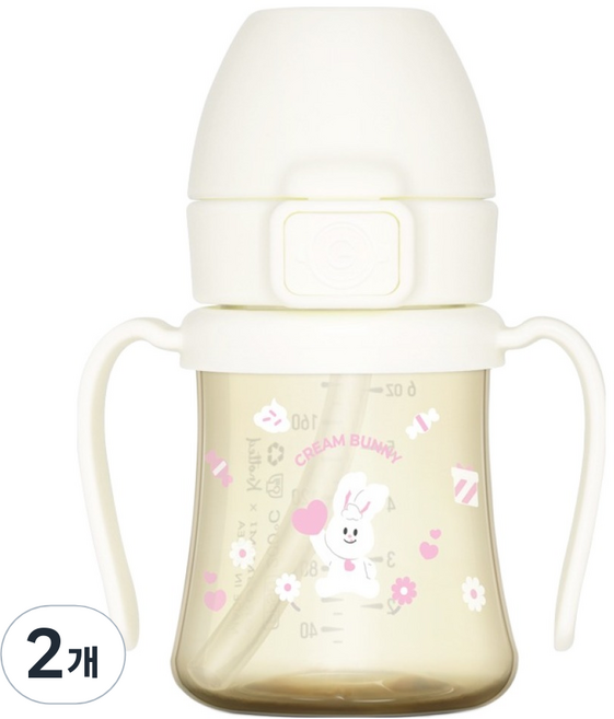 그로미미 노티드 PPSU 유아용 빨대컵 1단계, 200ml, 2개, 밀크