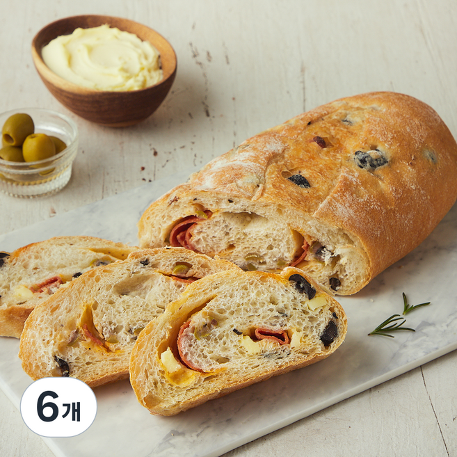 브로드카세 브런치콜렉션 발효종 페파로니 치즈 올리브 치아바타, 400g, 1개입, 6개