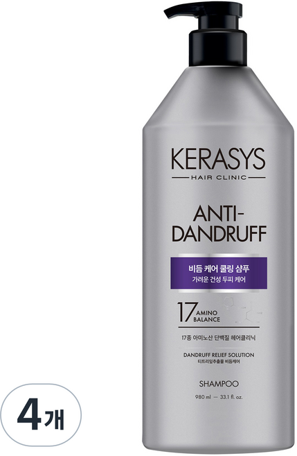 케라시스 두피 비듬케어 쿨링 단백질 샴푸, 980ml, 4개