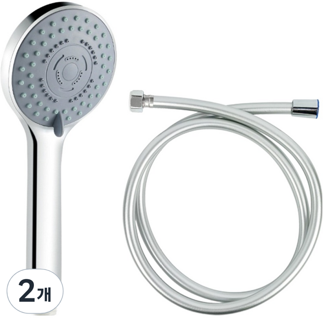 월드크린 5단 컴팩트 샤워기 헤드 + 꼬임방지 샤워호스 1.5m 세트, 혼합색상, 2개