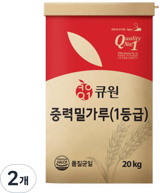 큐원 중력 밀가루, 20kg, 2개