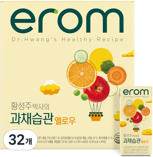 이롬 황성주 과채습관 옐로우, 190ml, 32개