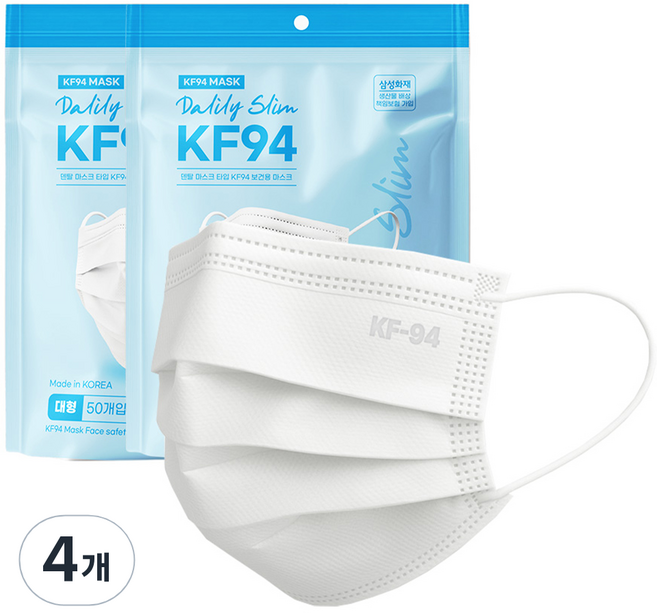 가드데이 황사방역 숨쉬기편한 보건용 덴탈 마스크 대형 KF94, 50개입, 4개, 화이트