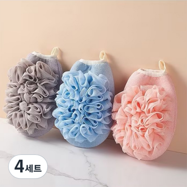 올웨일리 양면 샤워 핸드타월 22 x 13 x 1 cm TSP1692 3종 세트, 혼합색상, 4세트